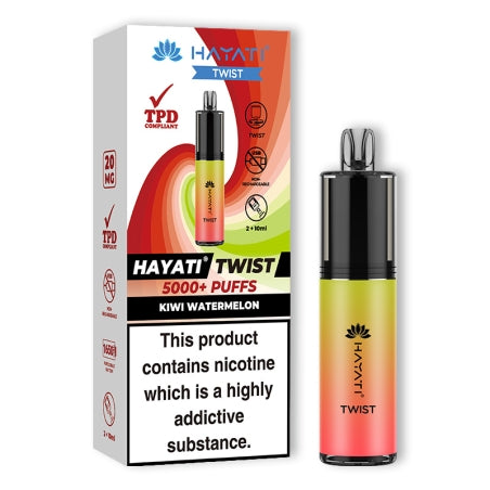 HAYATI TWIST 5000 Disposable Vape Pod Kit in Kiwi Wateremelon – compact and stylish disposable vape with up to 5,000 puffs.