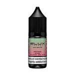 Load image into Gallery viewer, A product image showing a box and a bottle of Elux Legend Nic Salt E-Liquid with Apple Peach flavor. The packaging is predominantly black and pink, and the bottle is clearly labeled with the product name and nicotine strength.