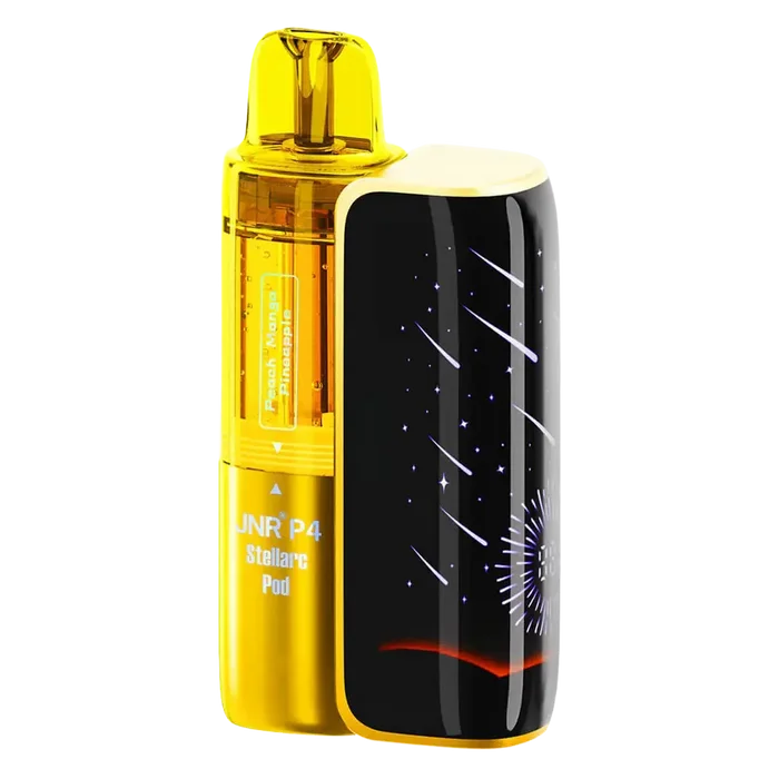 JNR P4 Stellarc 100K Prefilled Pod Kit in Peach Mango Pineapple / Watermelon Mango Peach – high-capacity pod vape kit with up to 100,000 puffs and rechargeable design.