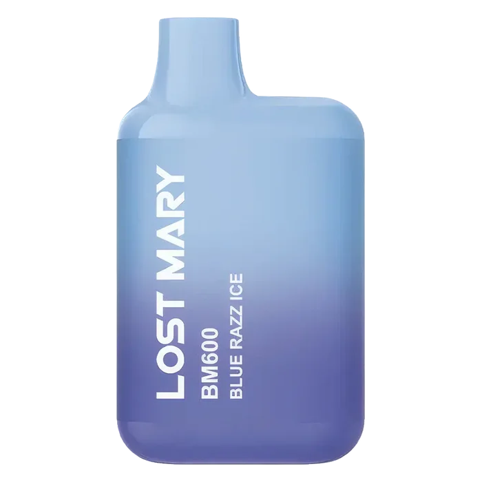 Lost Mary BM600 Prefilled Pod Kit in Blue Razz Ice flavor, a compact and stylish, prefilled and ready to use with smooth nicotine salt e-liquid for a satisfying vaping experience.