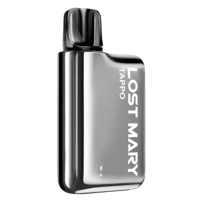 Lost Mary Tappo Prefilled Pod Kit in Silver Stainless Steel Silver Strawberry Ice flavor – sleek and compact vape device with up to 600 puffs.