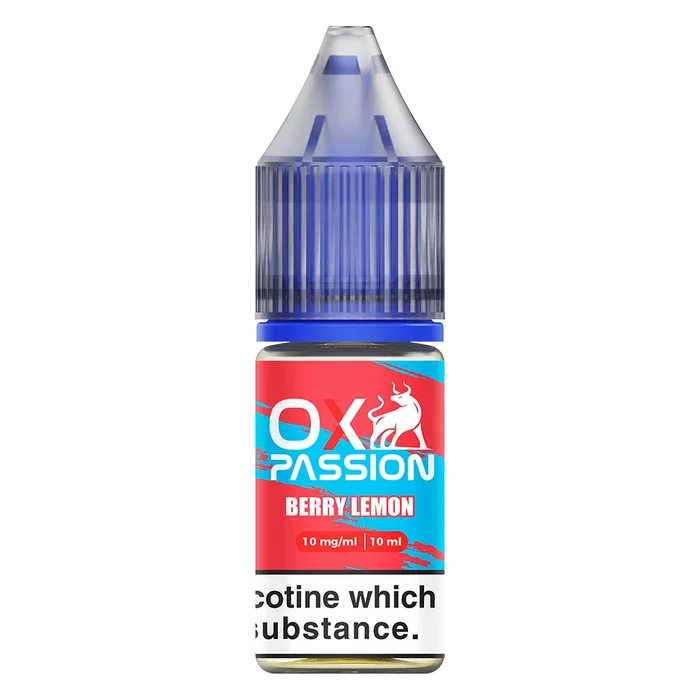 Oxva Ox Passion Nic Salt E-Liquid Berry Lemon – pack of 10x 10ml bottles, available in 10mg or 20mg nicotine strength.