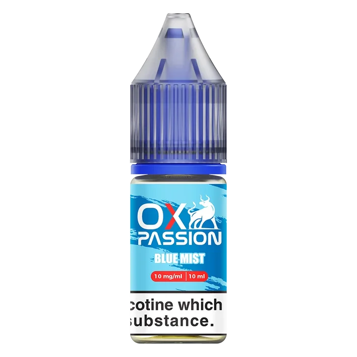Oxva Ox Passion Nic Salt E-Liquid Blue Mist – pack of 10x 10ml bottles, available in 10mg or 20mg nicotine strength.