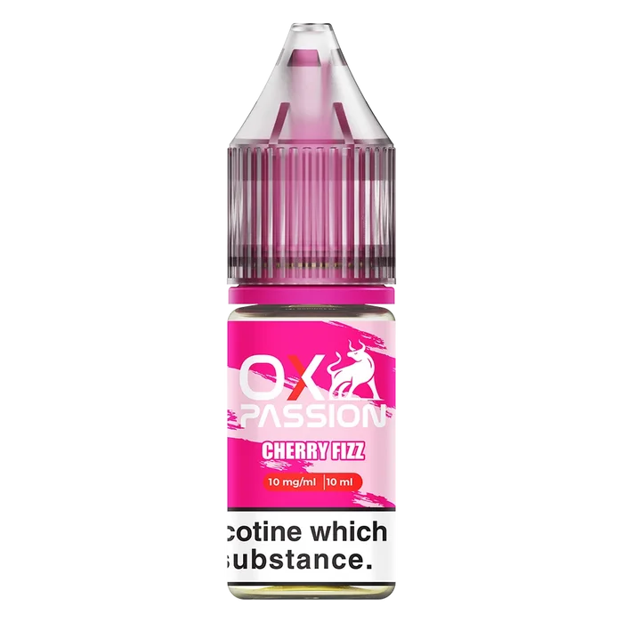 Oxva Ox Passion Nic Salt E-Liquid Cherry Fizz – pack of 10x 10ml bottles, available in 10mg or 20mg nicotine strength.