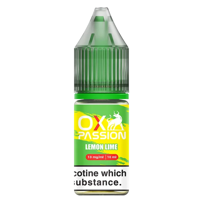 Oxva Ox Passion Nic Salt E-Liquid Lemon Lime – pack of 10x 10ml bottles, available in 10mg or 20mg nicotine strength.