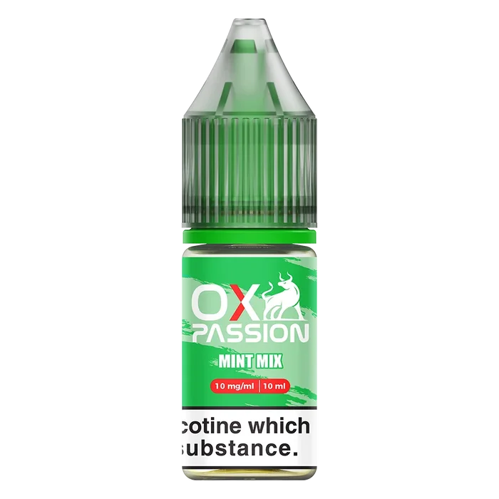 Oxva Ox Passion Nic Salt E-Liquid Mint Mix – pack of 10x 10ml bottles, available in 10mg or 20mg nicotine strength.
