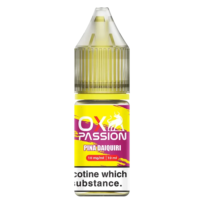 Oxva Ox Passion Nic Salt E-Liquid Pina Daiquiri – pack of 10x 10ml bottles, available in 10mg or 20mg nicotine strength.