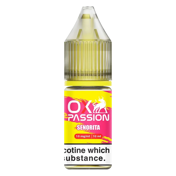 Oxva Ox Passion Nic Salt E-Liquid Senorita – pack of 10x 10ml bottles, available in 10mg or 20mg nicotine strength.
