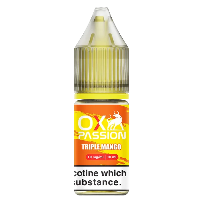 Oxva Ox Passion Nic Salt E-Liquid Triple Mango – pack of 10x 10ml bottles, available in 10mg or 20mg nicotine strength.