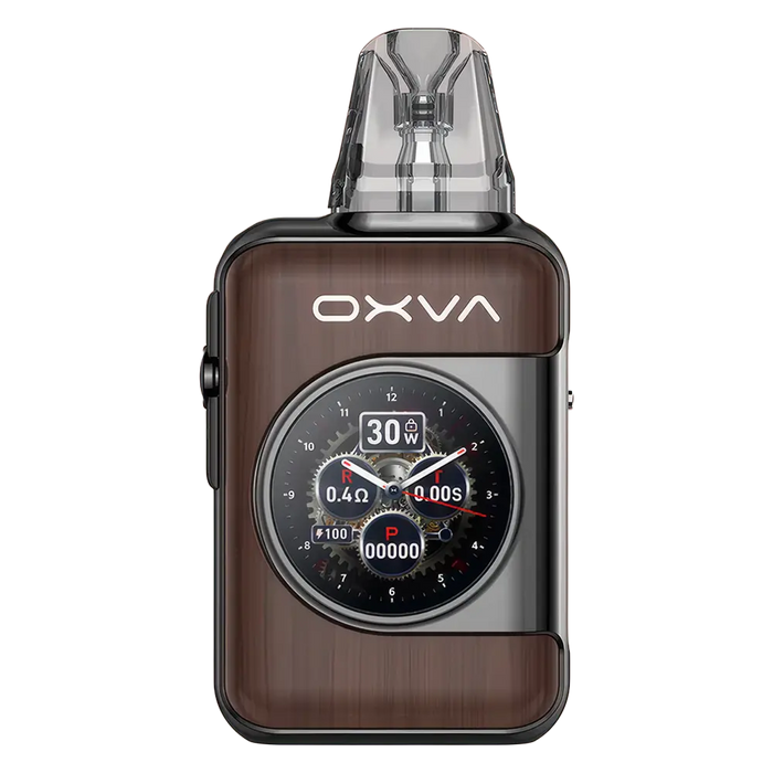 OXVA Xlim SQ Pro 2 Pod Kit in Brown Wood – compact and high-performance vape device with a textured carbon finish, smart display, and adjustable power settings
