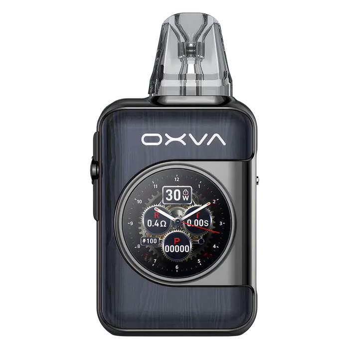 OXVA Xlim SQ Pro 2 Pod Kit in Gunmetal Wood – compact and high-performance vape device with a textured carbon finish, smart display, and adjustable power settings