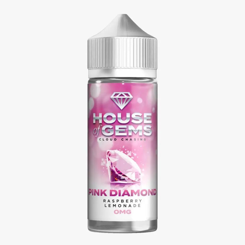 100ml shortfill bottle of Gemstone House of Gems E-Liquid in Pink Diamond flavor, offering a luxurious and smooth vape with rich fruity notes; nicotine-free with space for nic shots, crafted for premium flavor and dense cloud production.