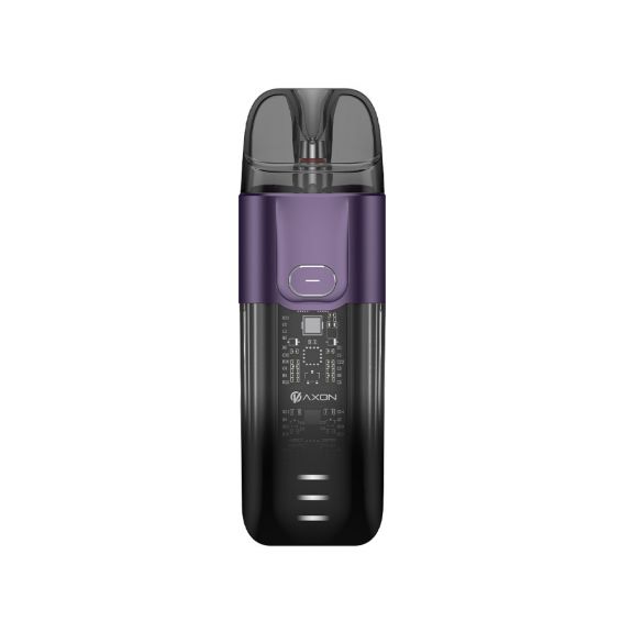 Vaporesso Luxe X Pod Vape Kit in Purple – stylish and futuristic pod system with a transparent black finish, built-in 1500mAh battery, COREX mesh coil technology, and adjustable airflow for versatile vaping.