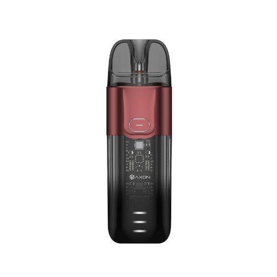 Vaporesso Luxe X Pod Vape Kit in Red – stylish and futuristic pod with a transparent black finish, built-in 1500mAh battery, COREX mesh coil technology, and adjustable airflow for versatile vaping.