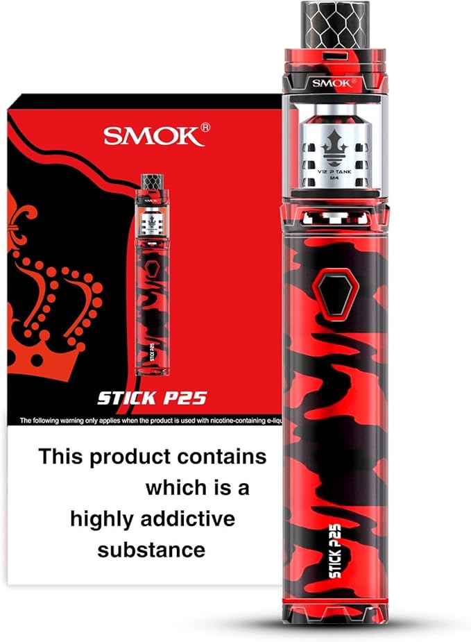 SMOK Stick P25 Kit in Red Camouflage – bold vape pen with an integrated battery, TFV12 Prince tank.