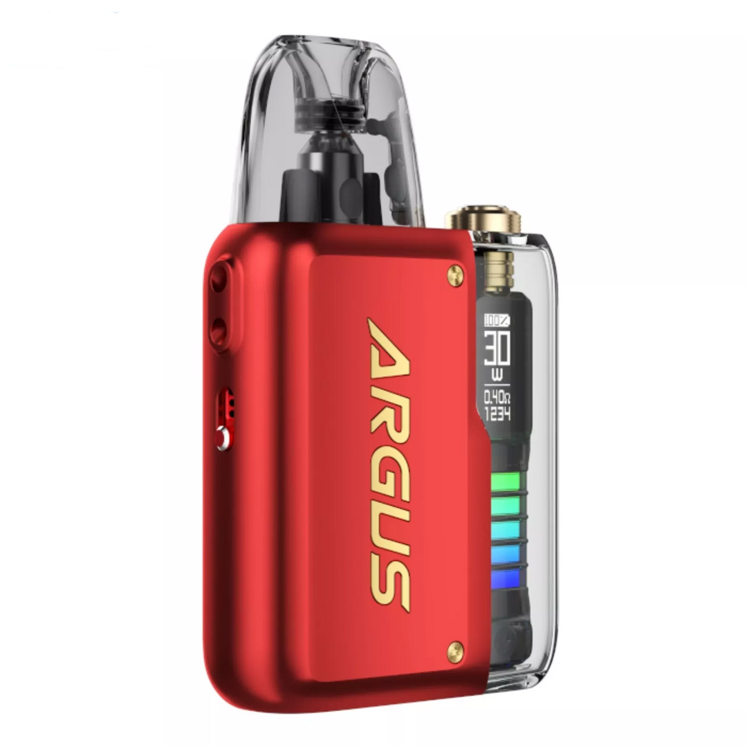 VOOPOO Argus P2 Pod Kit in Ruby Red – sleek and compact pod vape with a dynamic LED display, adjustable wattage, and smooth performance for everyday vaping