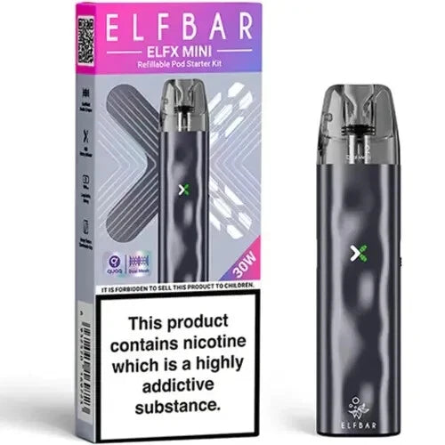 Elf Bar ELFX Mini Pod Kit in Grey – ultra-compact vape device with a sleek design, smooth draw activation, and convenient portability.