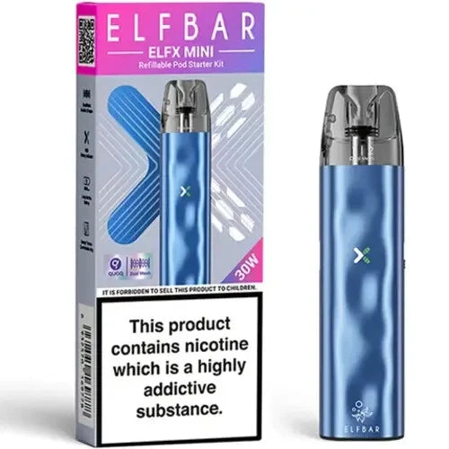 Elf Bar ELFX Mini Pod Kit in Sky Blue – ultra-compact vape device with a sleek design, smooth draw activation, and convenient portability.