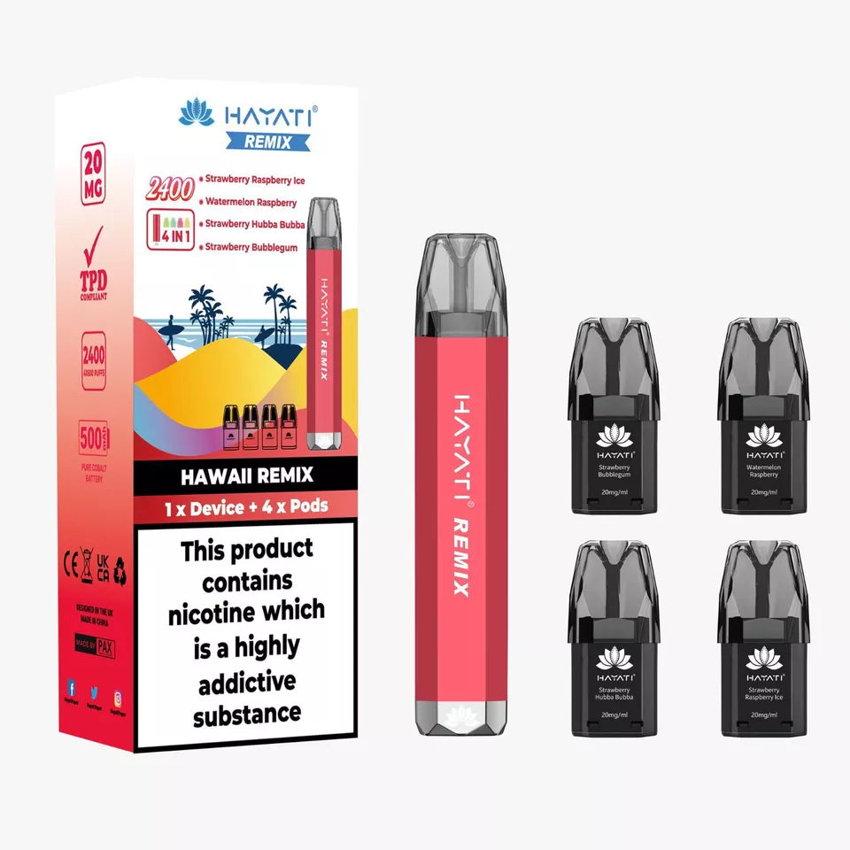 Hawaii Remix Hayati Remix 2400 Disposable Vape Kit: 4 Pods in 1 Eco Smok Vape Store Hawaii Remix Hayati Remix 2400 Disposable Vape Kit: 4 Pods in 1 Eco Smok Vape Store