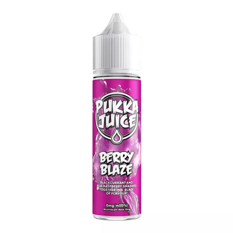 Pukka Juice Berry Blaze 50ml e-liquid with 0mg nicotine and 70/30 VG/PG ratio, offering a fruity tropical flavor blend.