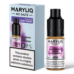 Load image into Gallery viewer, Packaging and bottle of Blueberry Sour Raspberry MARYLIQ Nic Salt E-Liquid, indicating a nicotine content of 20mg and a 50/50 VG/PG ratio.