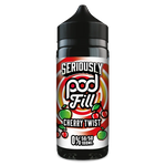 Load image into Gallery viewer, 100ml shortfill bottle of Seriously Pod E-Liquid by Doozy Vape in Cherry Twist flavor, nicotine-free with room for nic shots, crafted with a pod-friendly formula for rich flavor and consistent clouds.