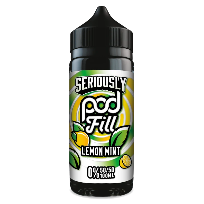 100ml shortfill bottle of Seriously Pod E-Liquid by Doozy Vape in Lemon Mint flavor, nicotine-free with room for nic shots, crafted with a pod-friendly formula for rich flavor and consistent clouds.