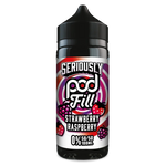 Load image into Gallery viewer, 100ml shortfill bottle of Seriously Pod E-Liquid by Doozy Vape in Strawberry Raspberry flavor, nicotine-free with room for nic shots, crafted with a pod-friendly formula for rich flavor and consistent clouds.