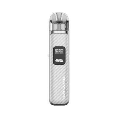 SMOK Novo Pro Pod Kit in Silver Carbon Fiber – sleek and modern pod vape with a smart display screen, dual activation modes, and adjustable wattage for a customized vaping experience.