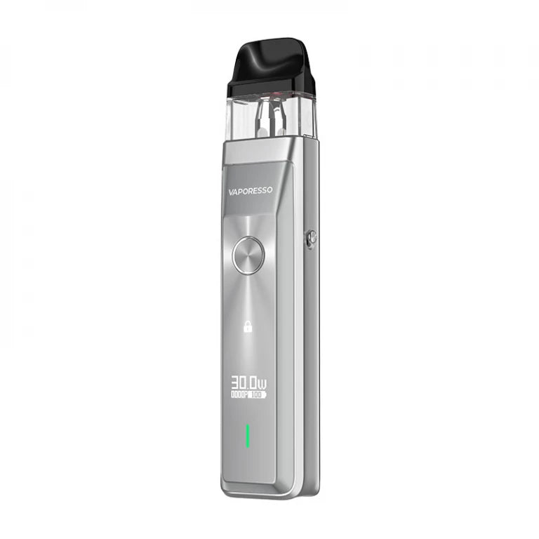 Vaporesso XROS Pro Pod Kit in Silver, paired with XROS replacement pods, offering a sleek design with adjustable airflow and long‑lasting battery life, delivering smooth vapor and enhanced flavor for a premium vaping experience.