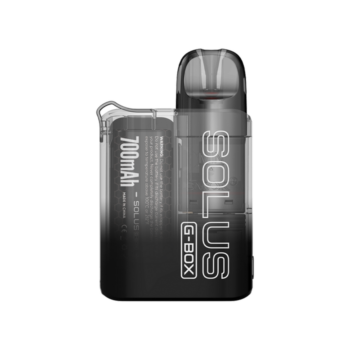 SMOK Solus G-Box Vape Kit in Transparent – ultra-lightweight pod system with a clear, see-through body design, built-in 700mAh battery, draw-activated firing, and compatibility with Solus pods for smooth MTL vaping.