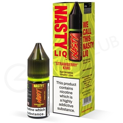 Nasty Liq Strawberry Kiwi Nic Salt Vape Juice – sleek 10 ml bottle featuring a sweet and tangy strawberry-kiwi flavor, smooth nicotine salt formulation, and convenient dropper tip for pod-system use.