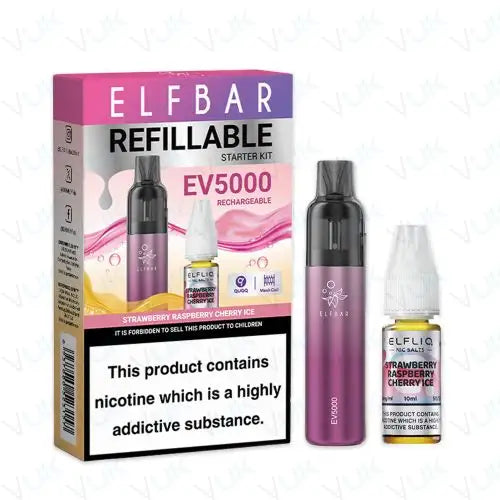 ELF Bar EV5000 Disposable Vape Kit in Strawberry Raspberry Cherry Ice flavor – compact disposable vape with up to 5,000 puffs