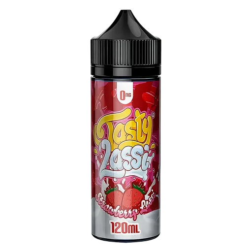 Tasty Fruity Premium E-Liquid 100ml Strawberry Lassi – bold, juicy vape juice with vibrant fruit flavors and smooth 70/30 VG PG blend