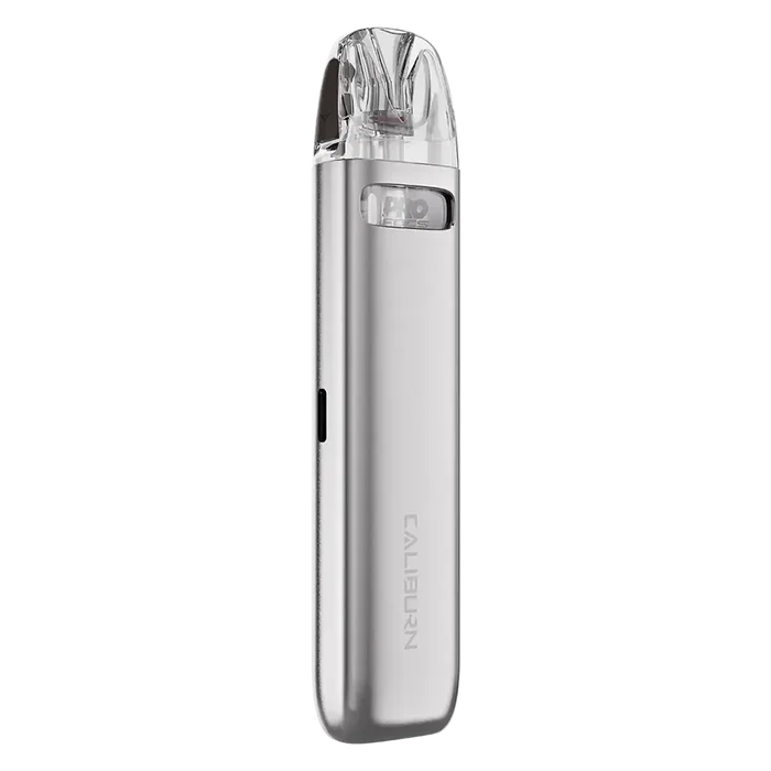 Uwell Caliburn G4 Mini Pod Kit in Light Silver – sleek pod vape kit with 1100mAh built-in battery, 2ml refillable pods, designed for both MTL and RDTL vaping.