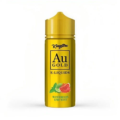 100ml shortfill bottle of Kingston AU Gold E-Liquid in Watermelon Lemon Ice flavor, crafted with a premium high-VG formula, nicotine-free with space for nic shots.