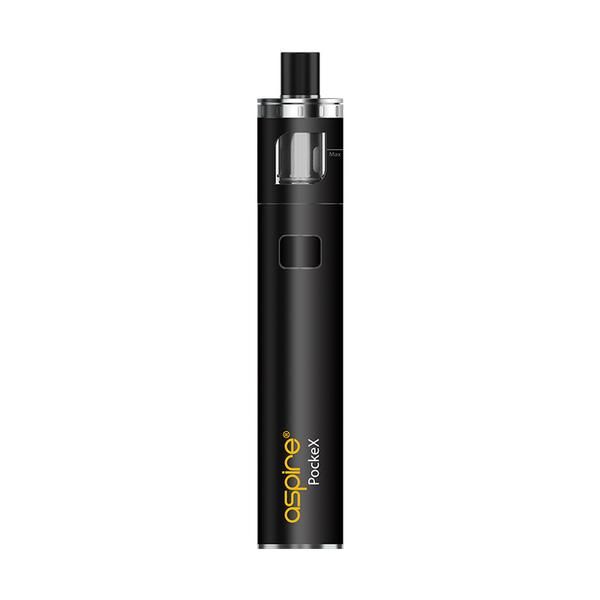 Aspire Pockex AIO starter vape pen kit in Black, featuring an all-in-one design, refillable tank, and compact portable build ideal for beginners.