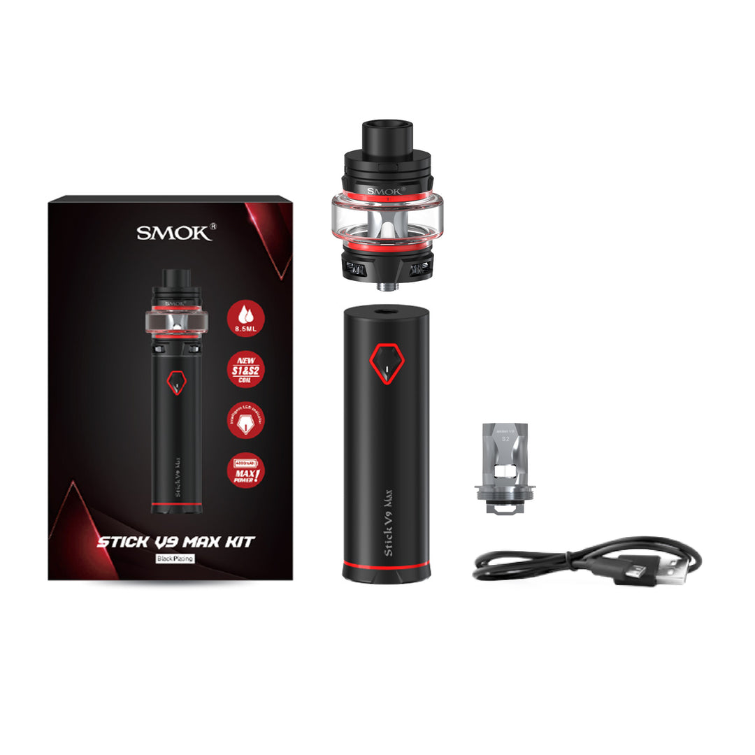 SMOK Stick V9 vape kit EU version in Black with 3000mAh battery, delivering powerful performance and extended vaping time.