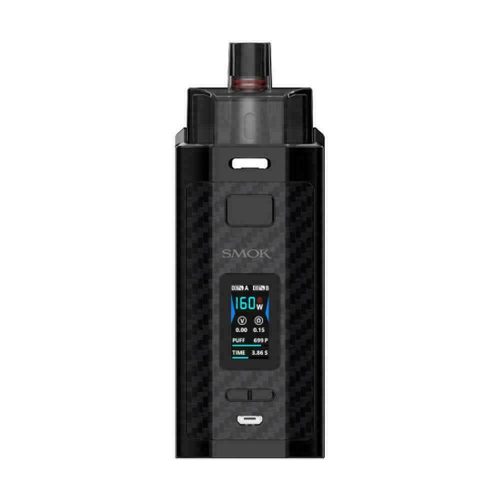 SMOK RPM 160 Mod Pod Vape Kit in Black Carbon Fiber – dual 18650 battery pod mod with high wattage and powerful performance.