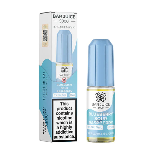 Bar Juice 5000 Nic Salt E-Liquid 10ml in Blueberry Sour Raspberry – 50/50 VG/PG prefilled vape juice available in 10mg or 20mg nicotine strength.