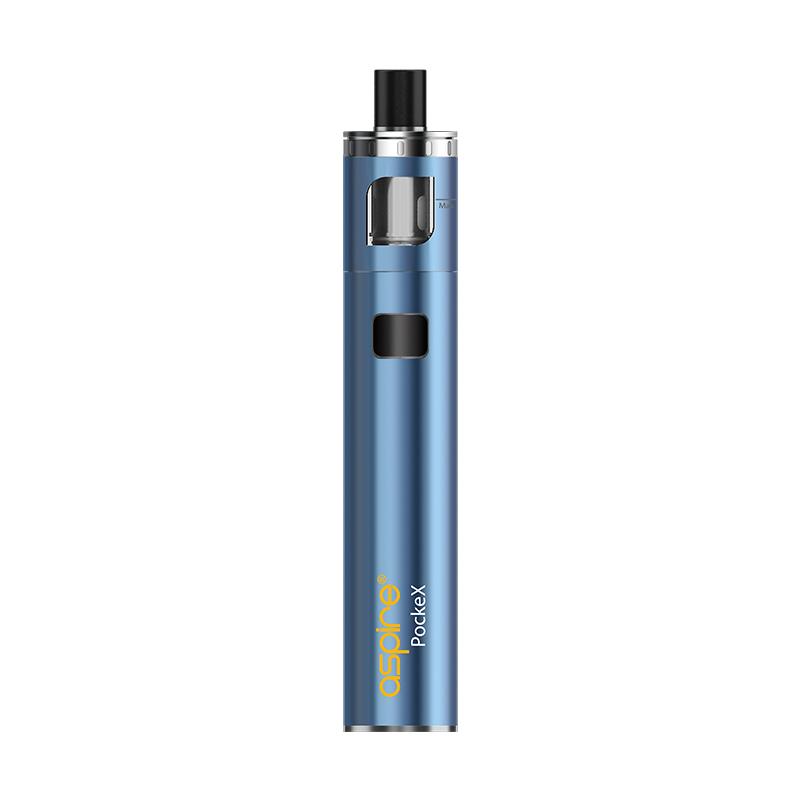 Aspire Pockex AIO starter vape pen kit in Blue, featuring an all-in-one design, refillable tank, and compact portable build ideal for beginners.