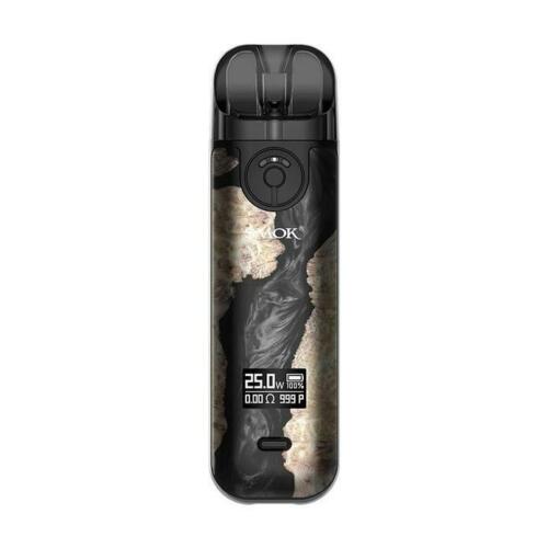 Smok Novo 4 25W Pod Vape Kit in Black Stabilizing Wood – compact and elegant pod system with an adjustable airflow, 25W max output, and replaceable coil design for smooth and customizable vaping.