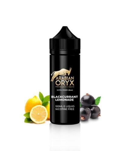 100ml shortfill bottle of Arabian Oryx Premium E-Liquid in Blackcurrant Lemonade flavor, crafted with a high-quality 70VG/30PG blend for rich flavor and dense clouds, nicotine-free with space for nic shots.