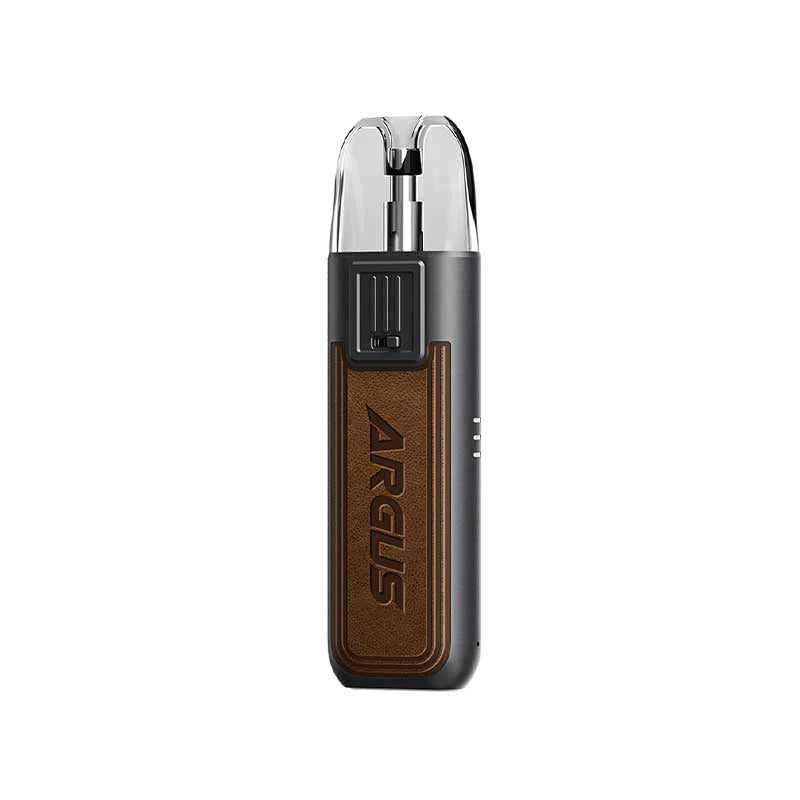 VooPoo Argus Pod SE Pod Vape Kit in Brown – sleek and durable pod system with an integrated 800mAh battery, side-fill pods, and GENE.AI chip for stable power output and smooth MTL vaping.