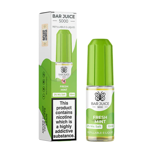 Bar Juice 5000 Nic Salt E-Liquid 10ml in Fresh Mint – 50/50 VG/PG prefilled vape juice available in 10mg or 20mg nicotine strength.