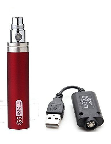 GS eGo II 2200mAh high-capacity vape battery in Red with USB charger, designed for long-lasting vaping sessions.