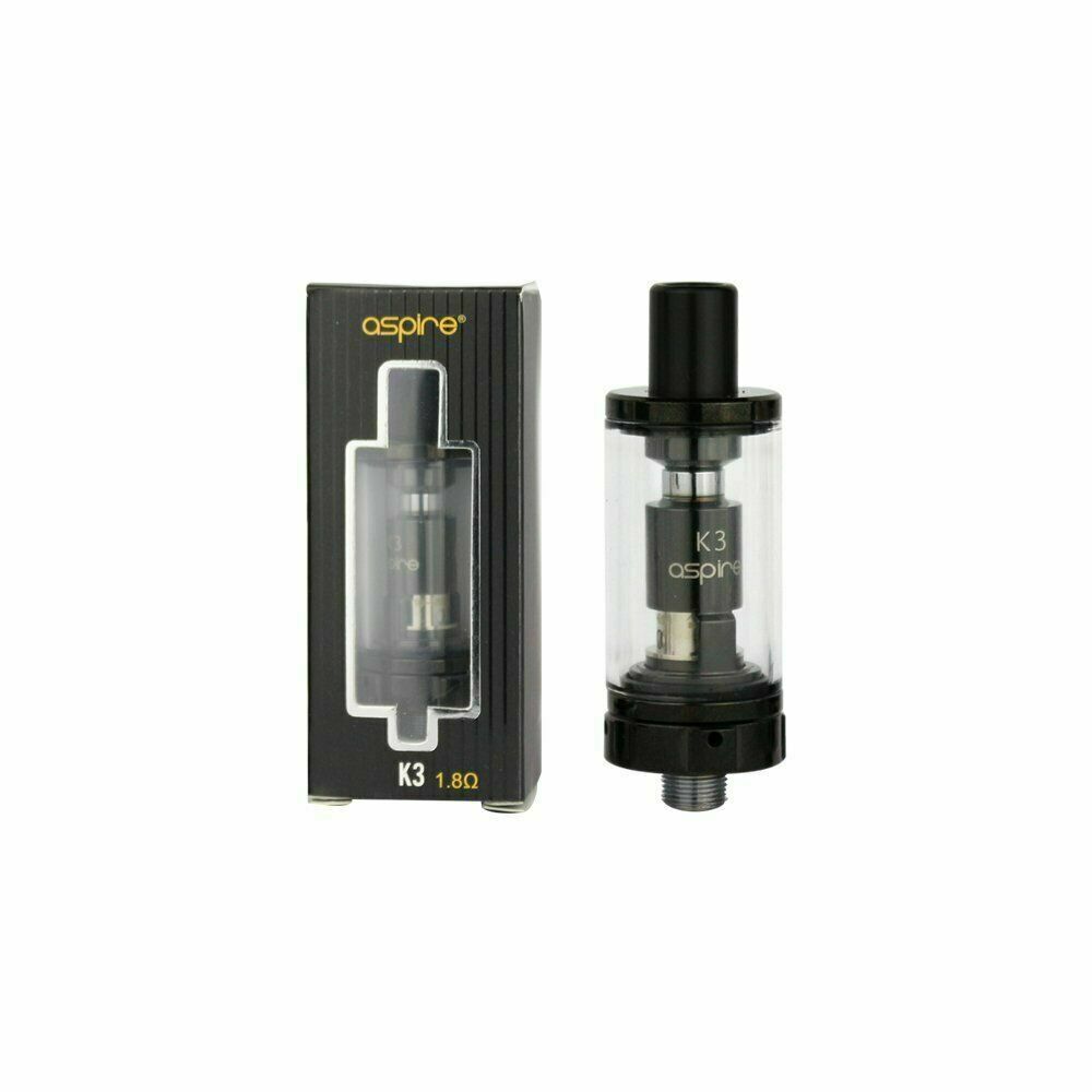 Genuine Aspire K3 BVC clearomizer atomizer tank with 1.8Ω fitted coilin Black, 2ml e-liquid capacity.