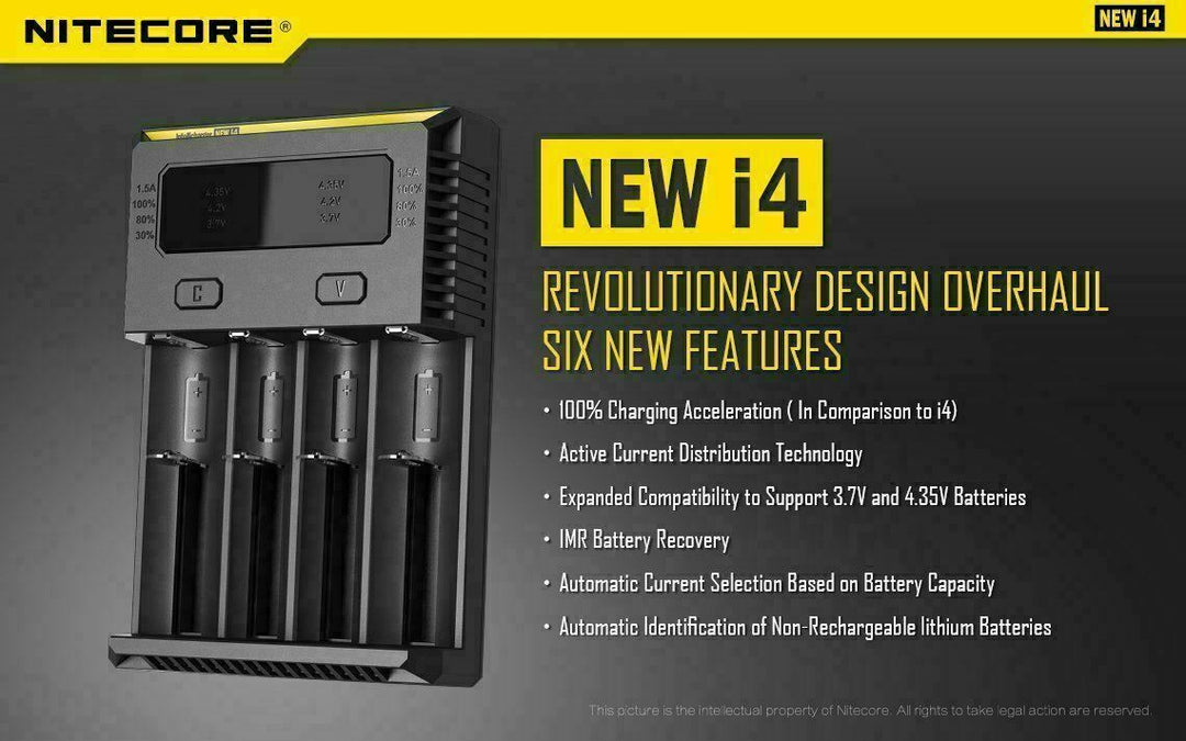 Nitecore NEW i4 Intellicharge 18650-26650-20700-16340 UK Plug Battery Charger.
