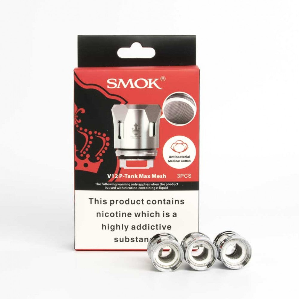 Pack of three SMOK TFV12 Prince tank coil heads designed for enhanced flavor and vapor production.