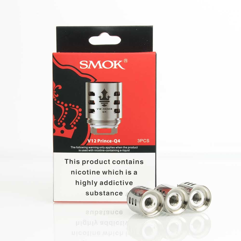 Pack of three SMOK TFV12 Prince tank coil heads designed for enhanced flavor and vapor production.